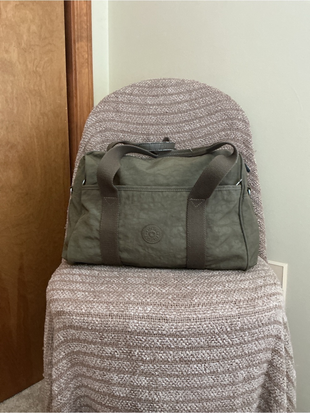 Kipling Olive Green Duffel Bag with Dual Webbing Handles